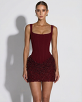 VESTIDO MINI CORSET CON FALDA TEXTURIZADA