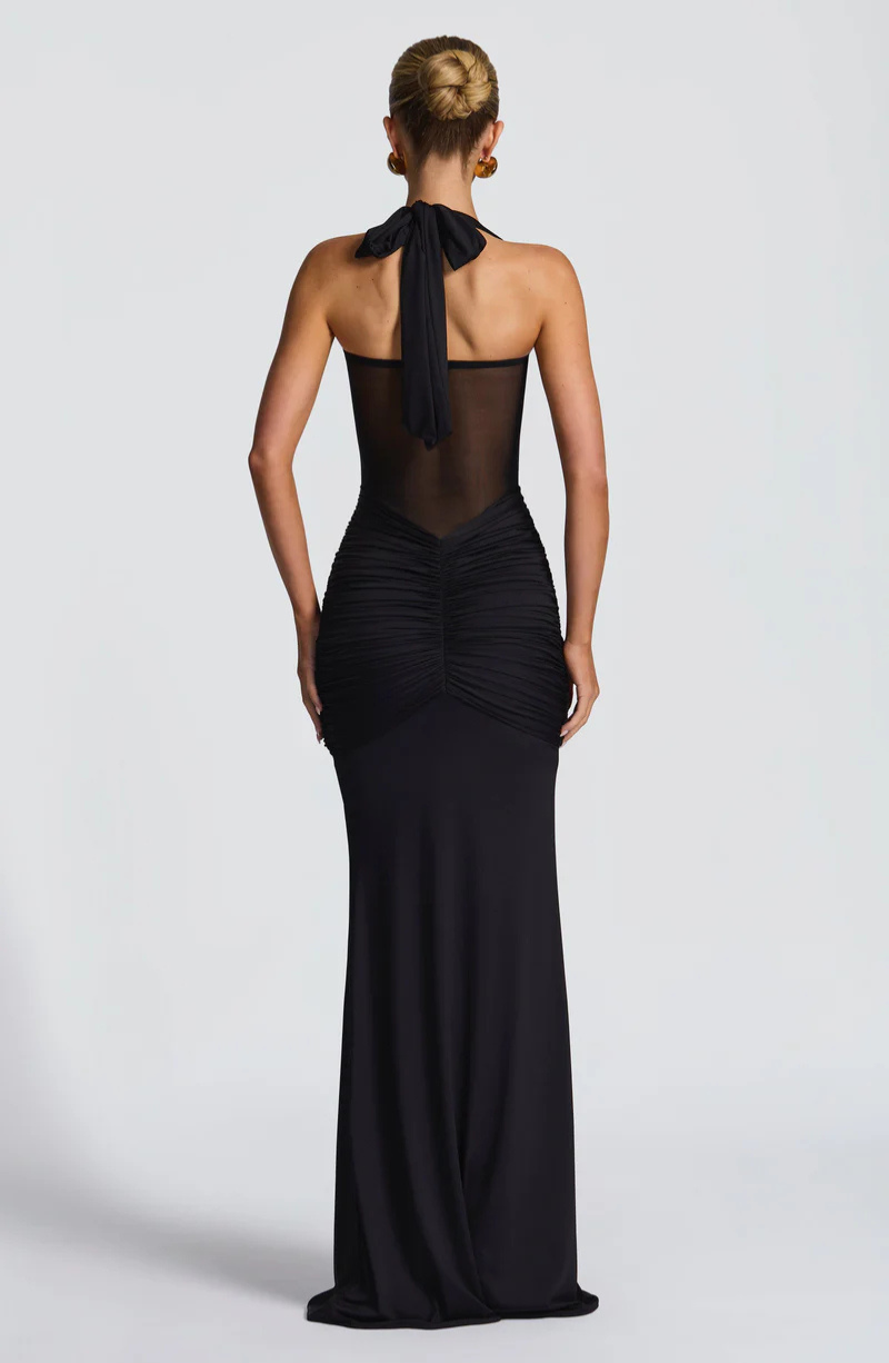 VESTIDO LARGO HALTER FRUNCIDO