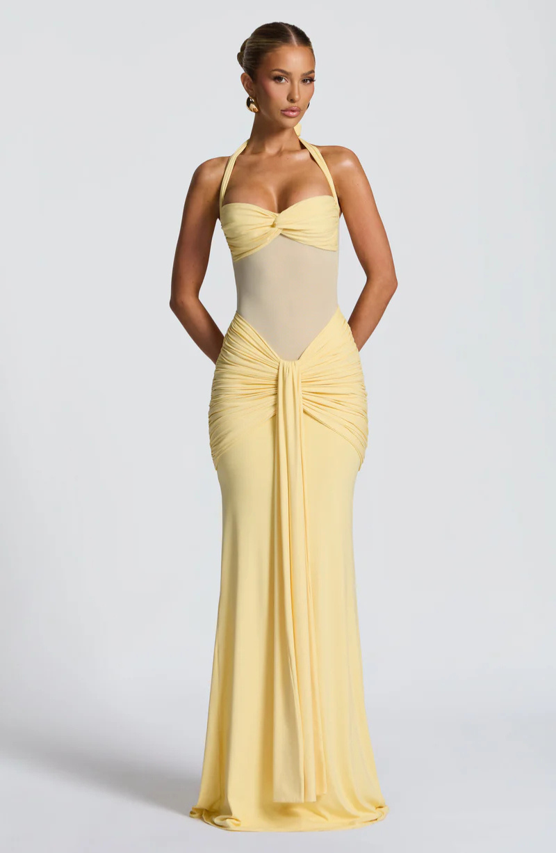 VESTIDO LARGO HALTER FRUNCIDO