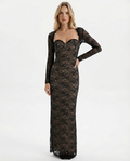 VESTIDO LARGO DE ENCAJE CON ESCOTE CORAZÓN