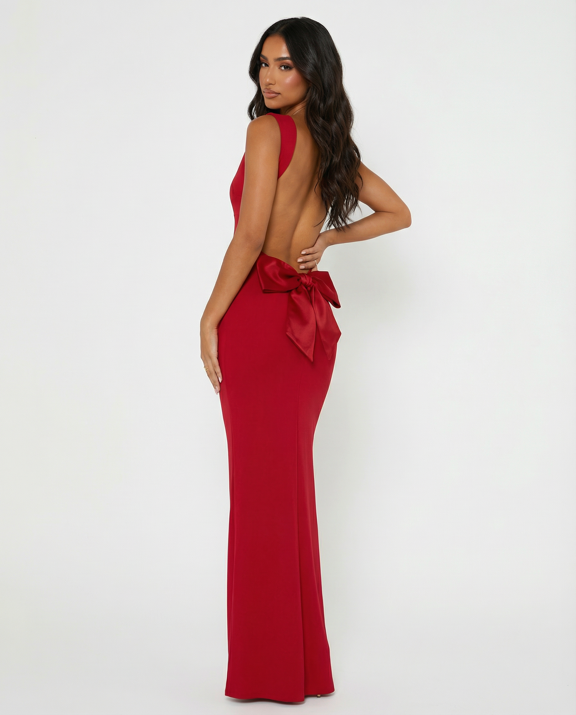 VESTIDO LARGO ESPALDA DESCUBIERTA CON LAZO