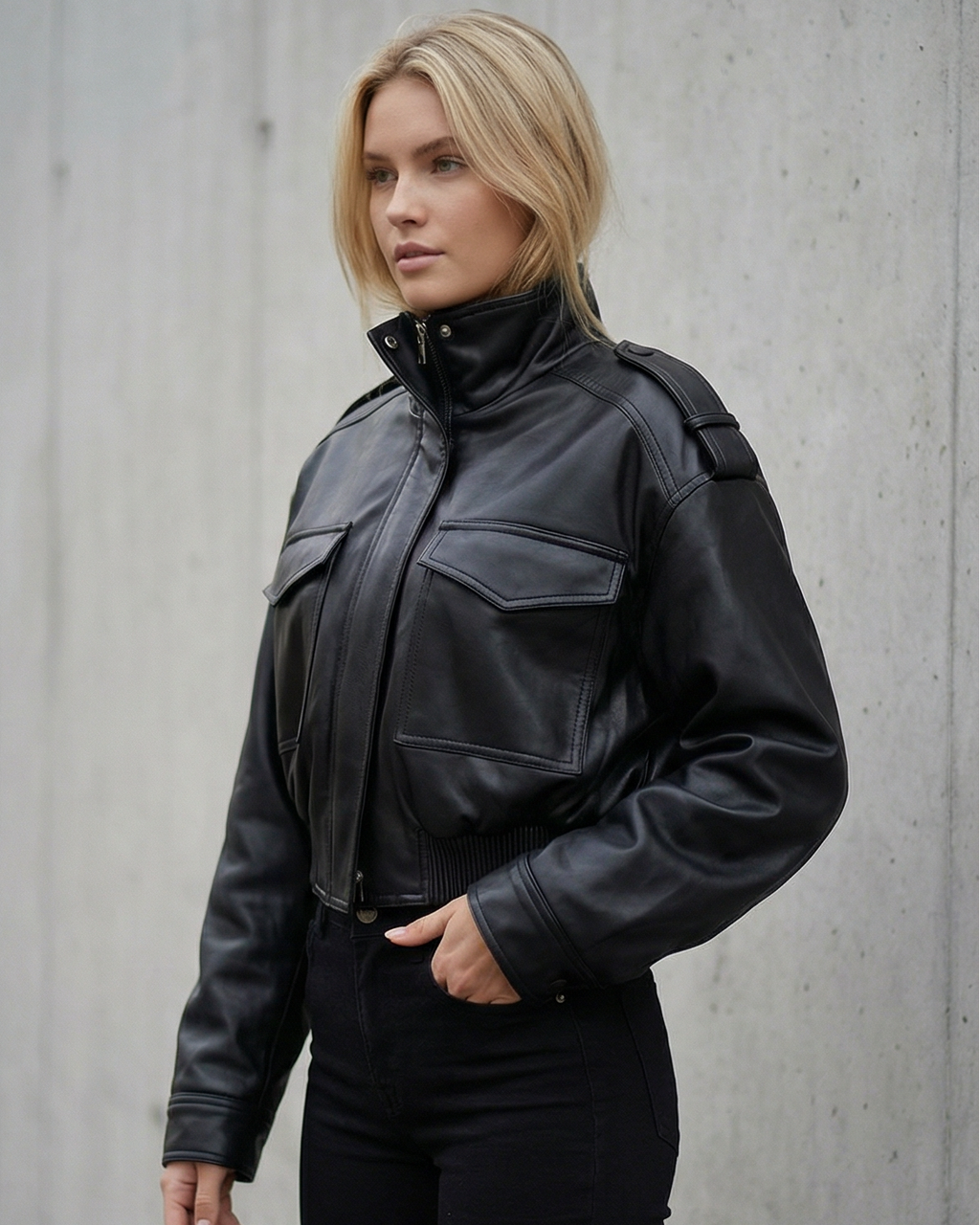 CHAQUETA BIKER OVERSIZE EFECTO PIEL