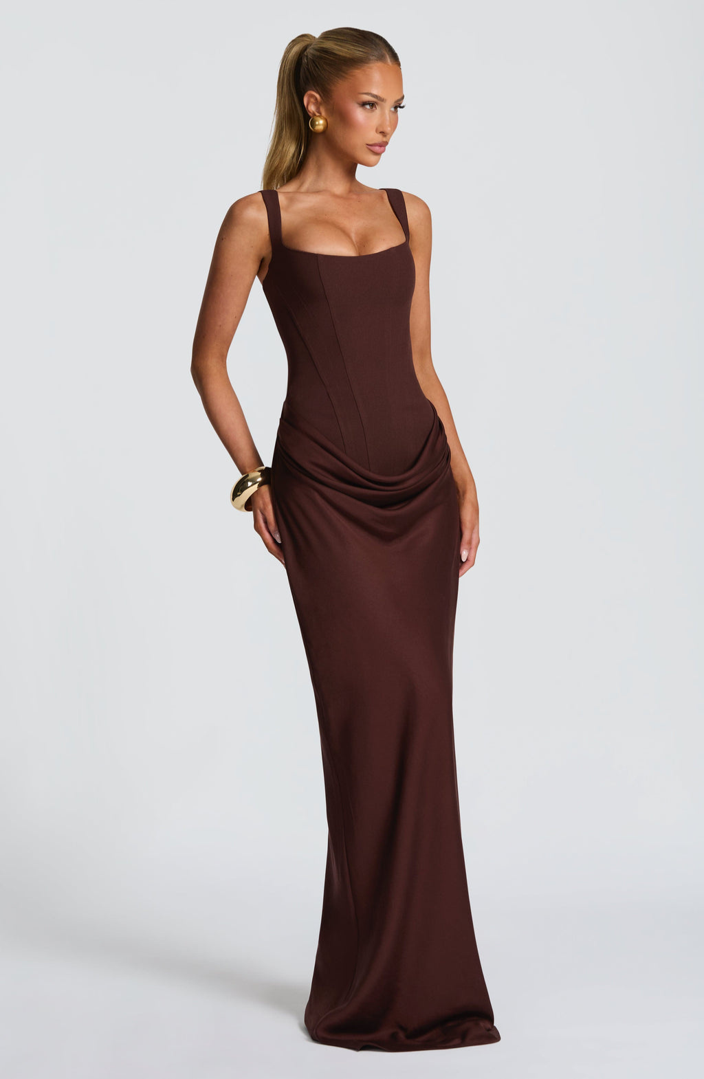 VESTIDO LARGO CORSET DRAPEADO