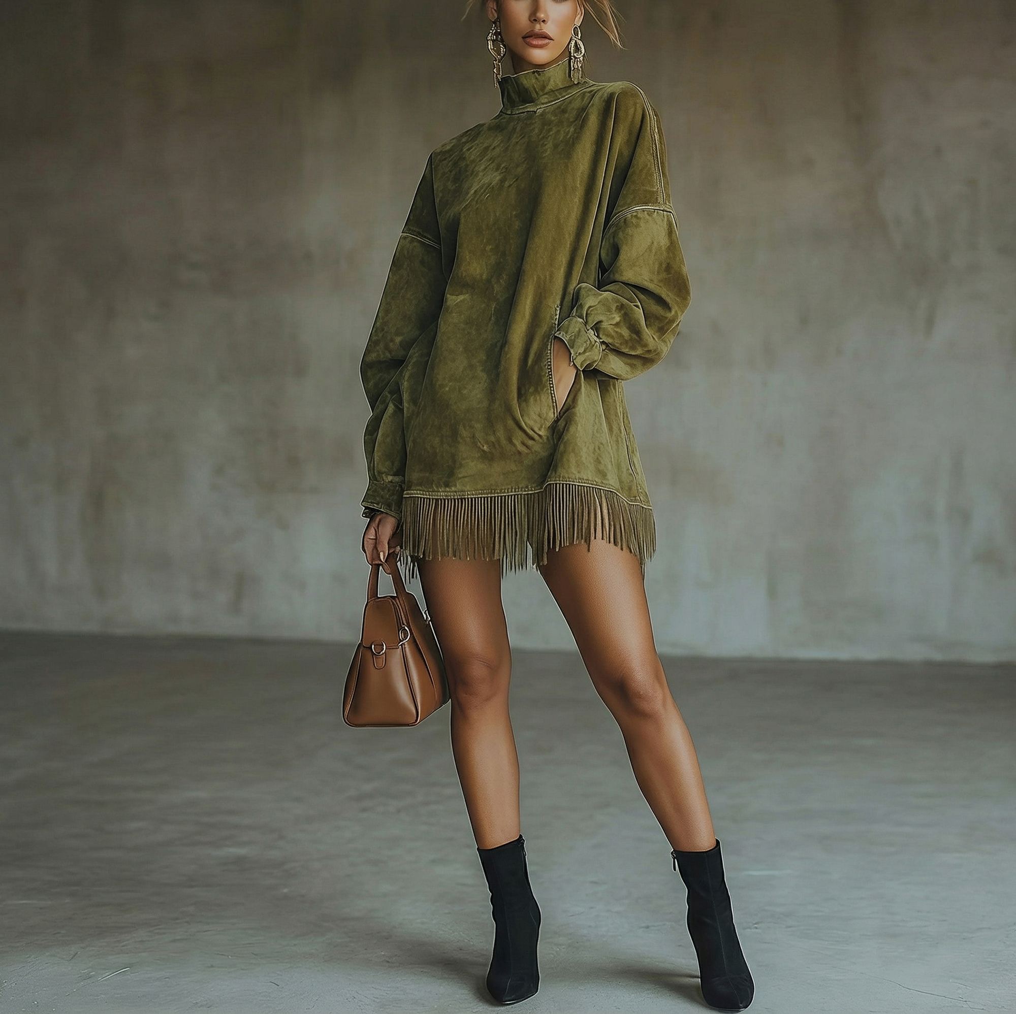 VESTIDO MINI EFECTO ANTE CON FLECOS