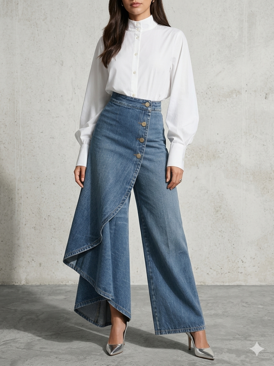 PANTALON DENIM CON VOLANTE
