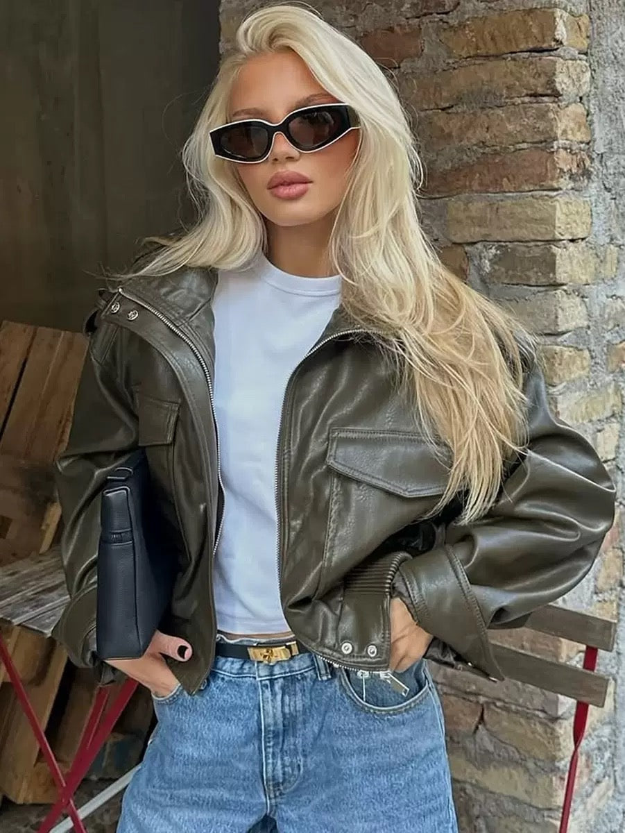 CHAQUETA BIKER OVERSIZE EFECTO PIEL