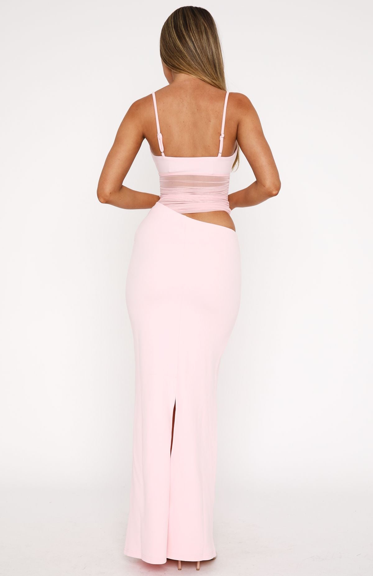 VESTIDO LARGO CUT OUT CON MALLA
