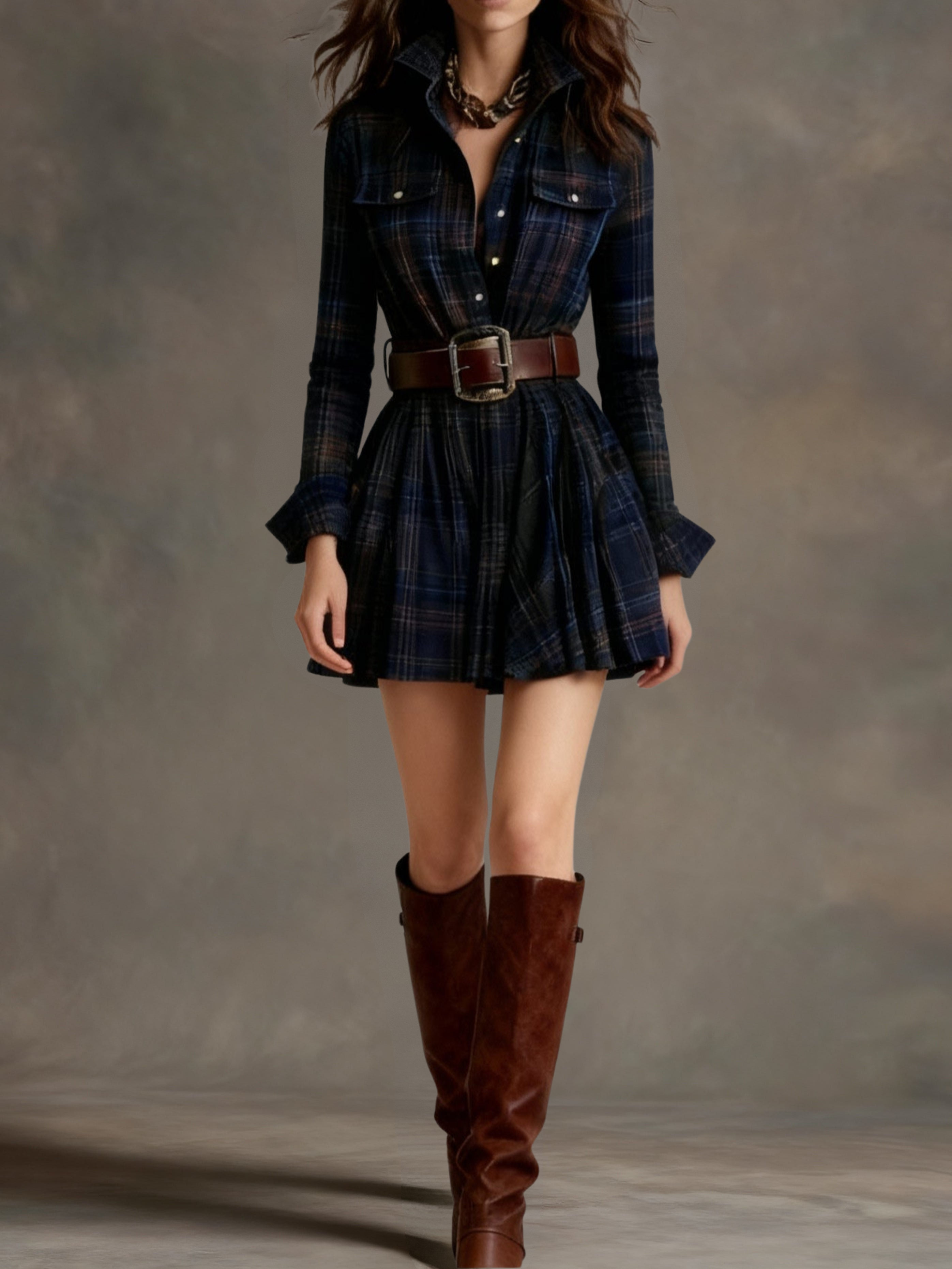 VESTIDO MINI CUADROS CON CINTURÓN