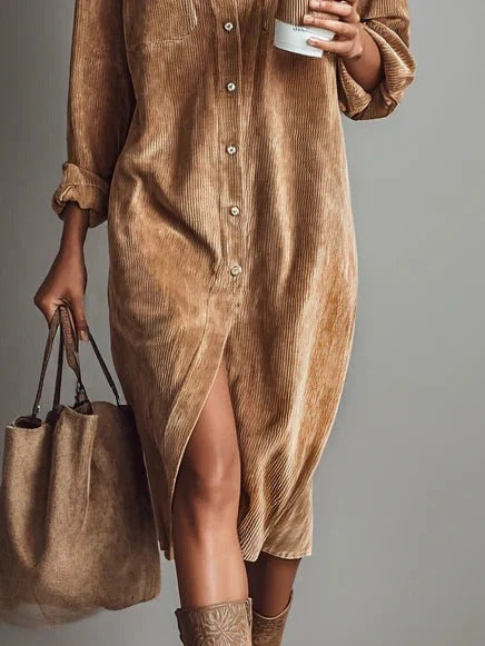 VESTIDO CAMISERO MIDI DE PANA