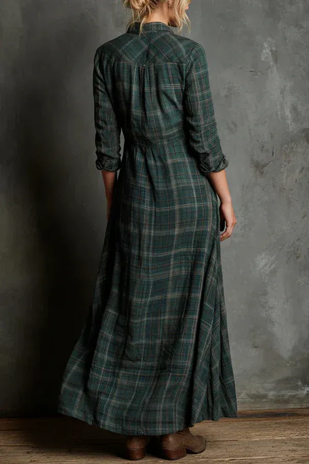 VESTIDO CAMISERO LARGO CUADROS