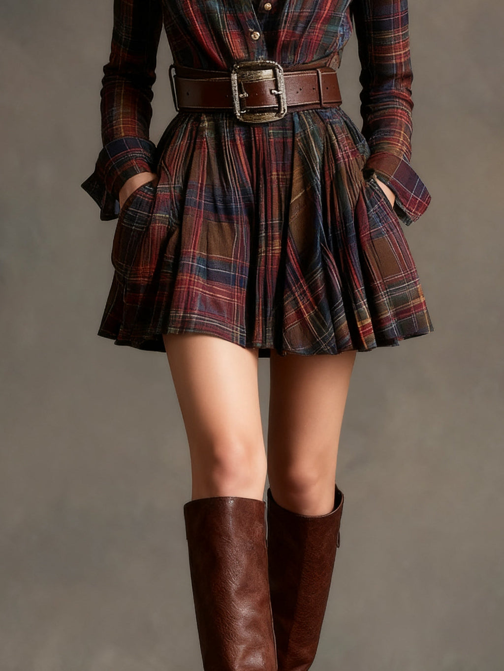 VESTIDO MINI CUADROS CON CINTURÓN
