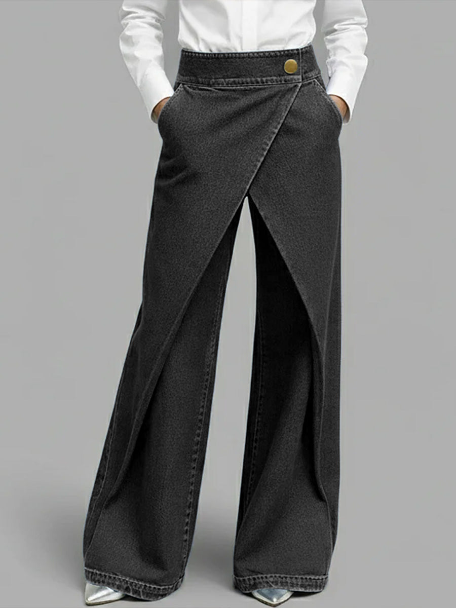 PANTALON DENIM WIDE LEG CRUZADO