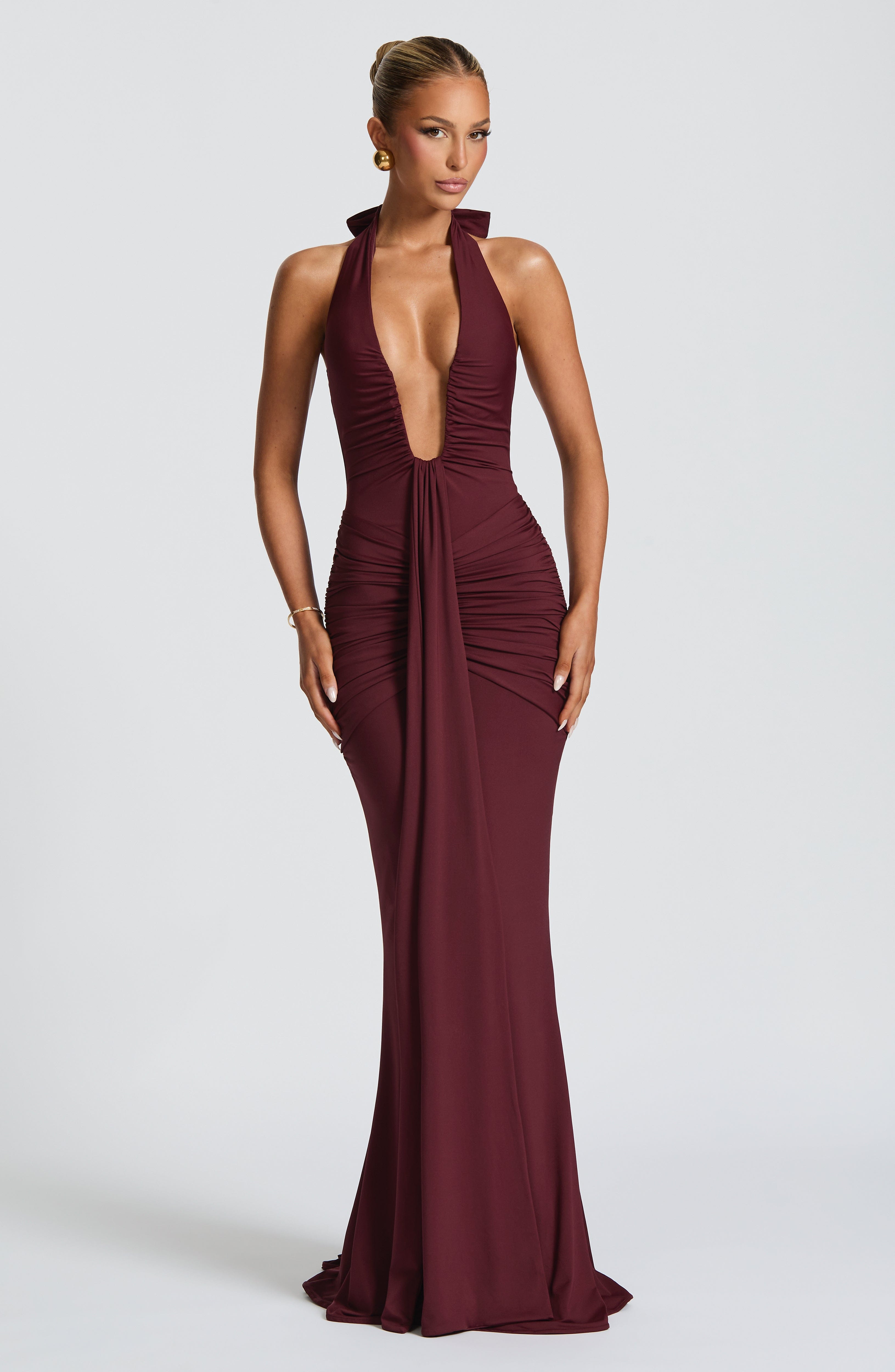 VESTIDO LARGO HALTER DRAPEADO