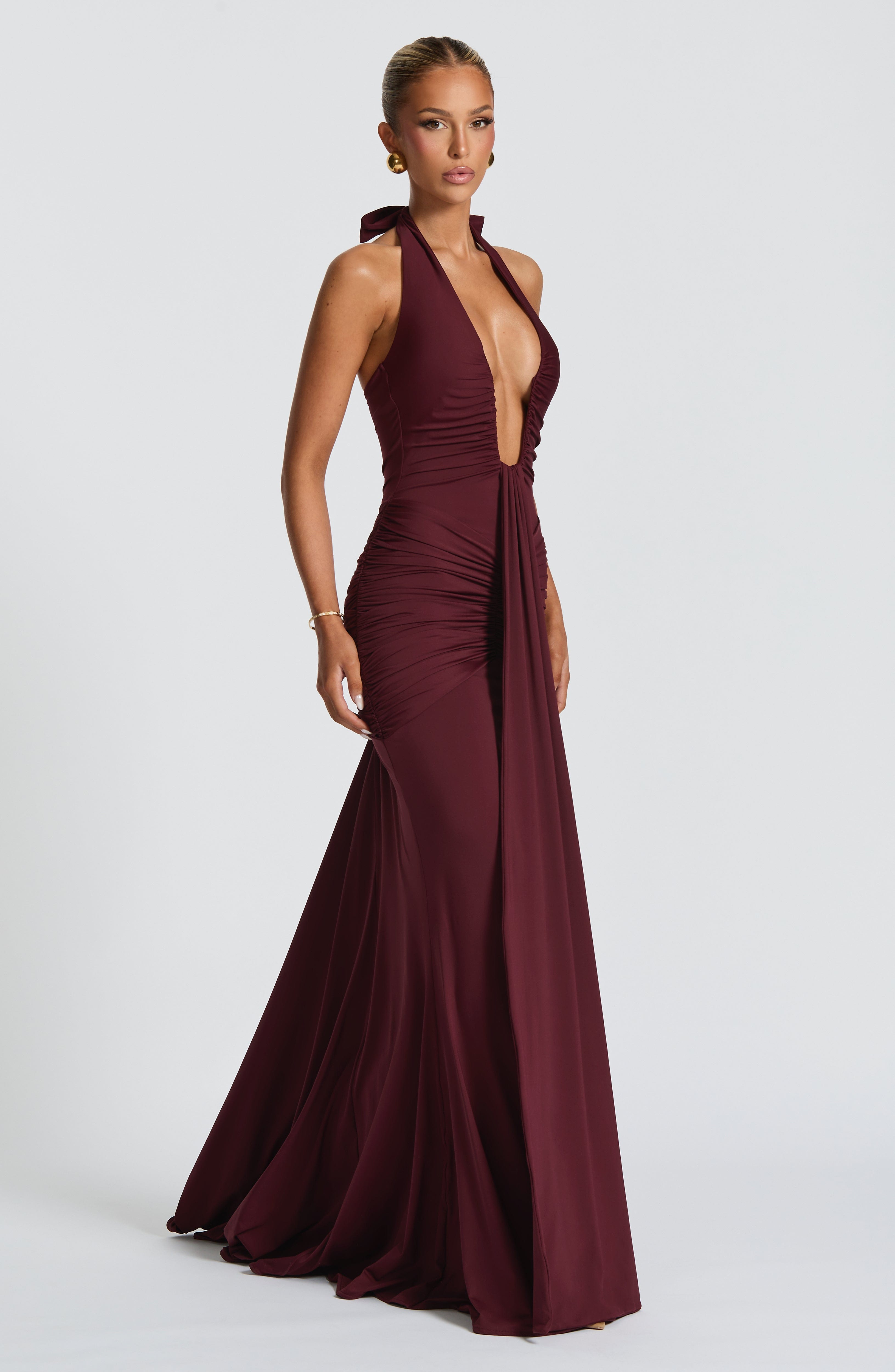 VESTIDO LARGO HALTER DRAPEADO