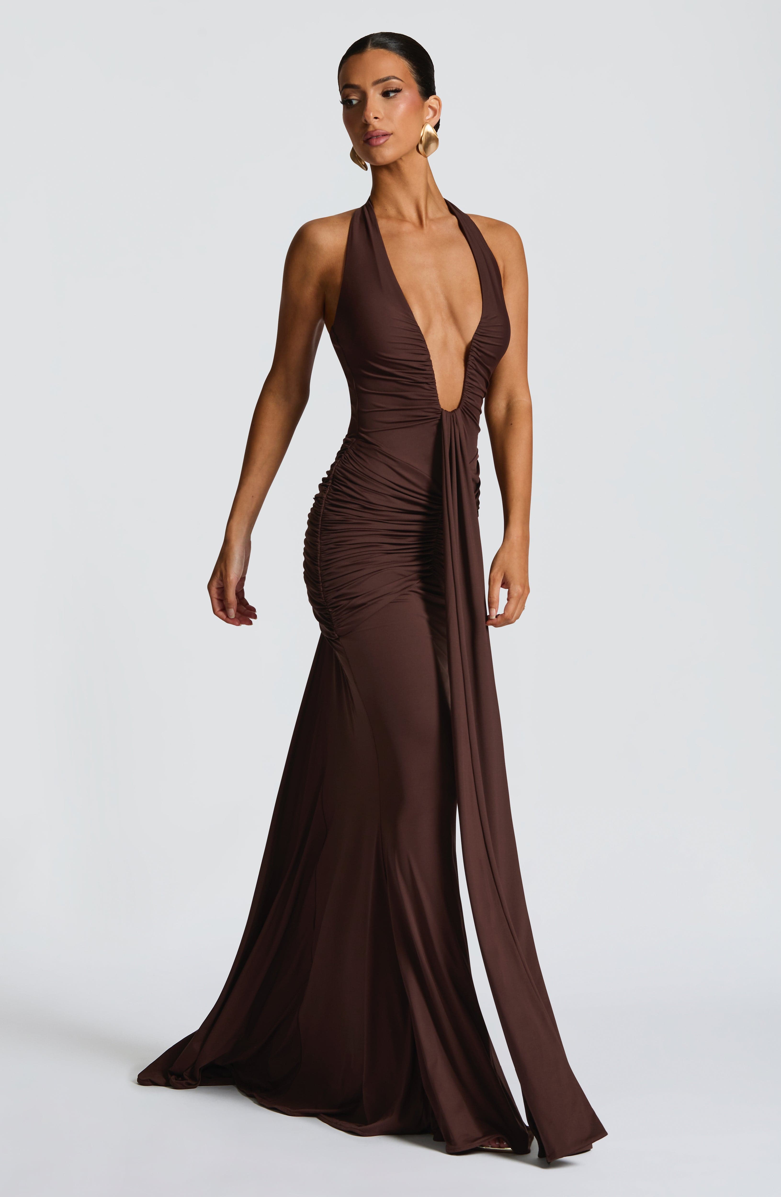 VESTIDO LARGO HALTER DRAPEADO