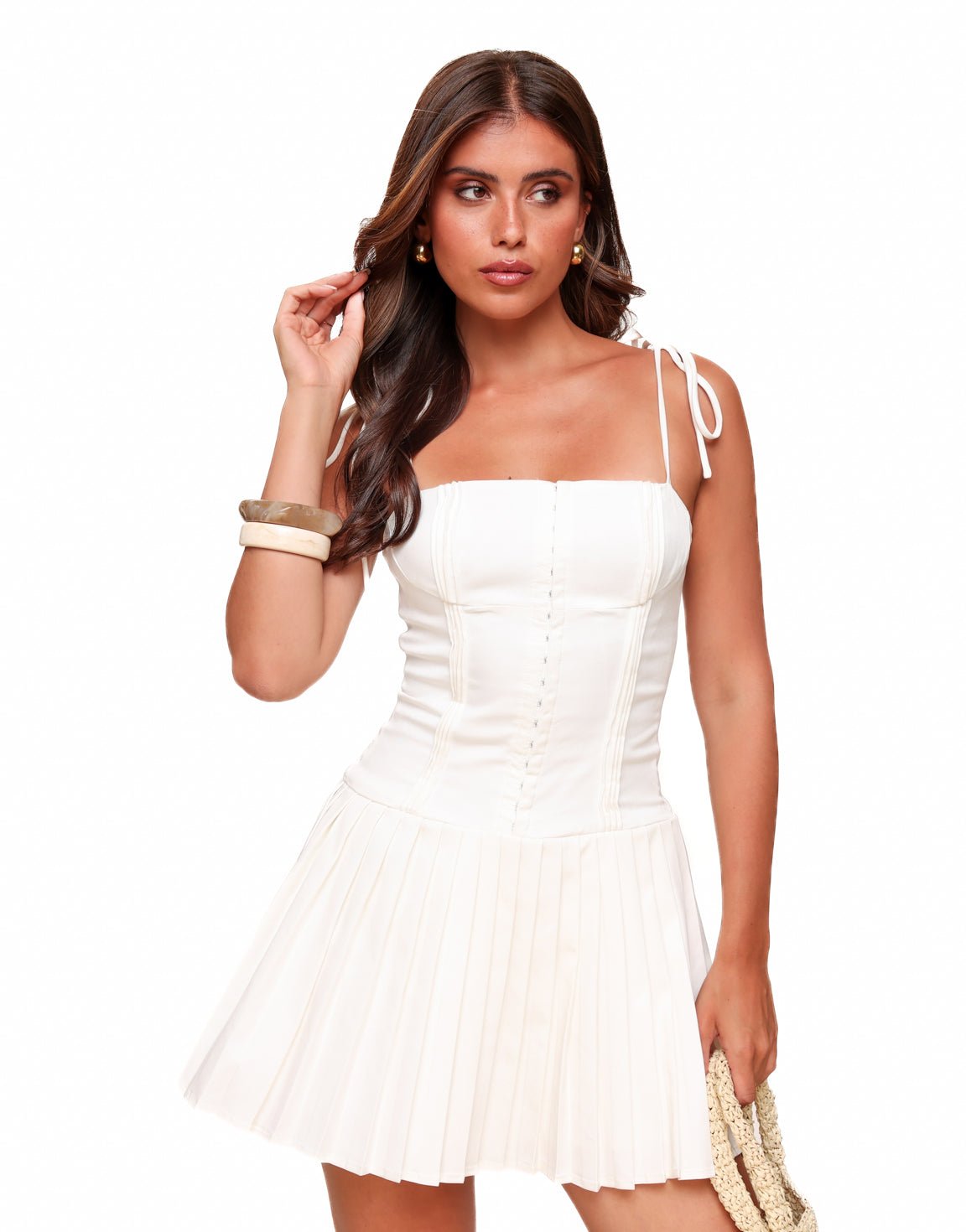 VESTIDO MINI CORSET CON FALDA PLISADA